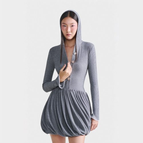 Artemis Mini Dress_DE37.63_DEAR JOSÉ Brand_ชุดเดรสแขนยาวมีฮู้ด_เสื้อผ้าเวียดนาม