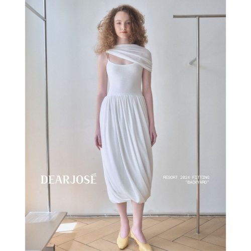 Hera Midi Dress_DE37.52_DEAR JOSÉ Brand_ชุดเดรสมิดิเดรสสายเดี่ยวสีขาวแต่งสายเดี่ยว